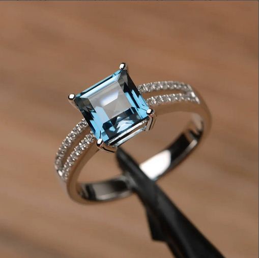 2.25 Ct Princess Cut London Blue Topaz 925 Sterling Silver Split Shank Engagement Ring