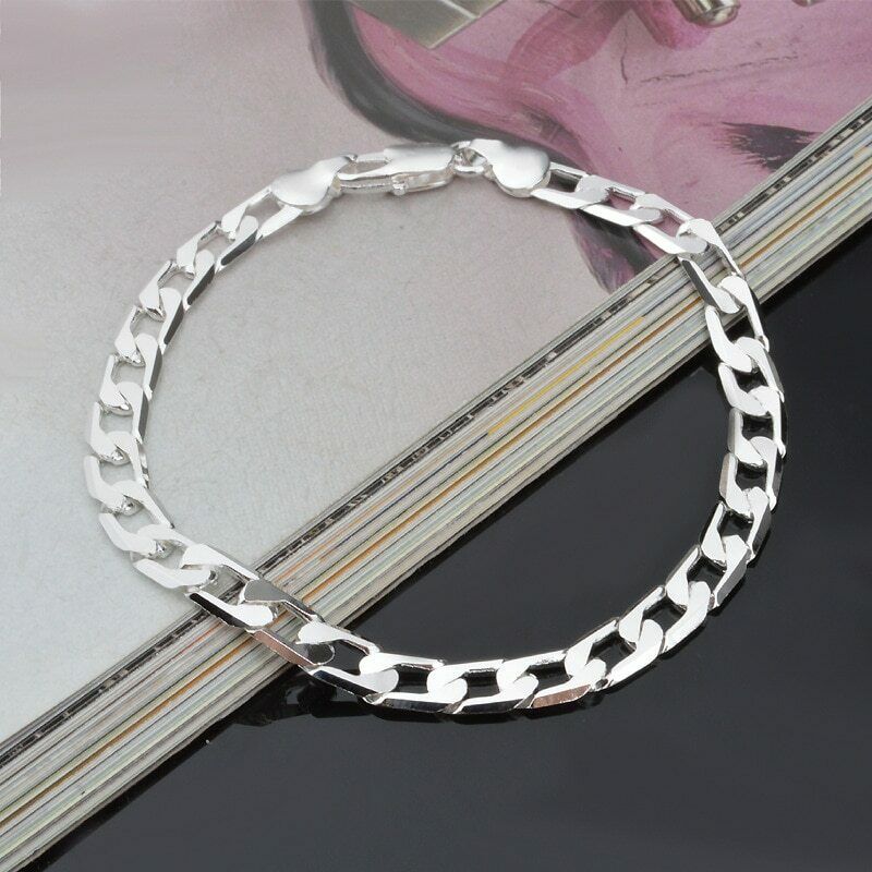 925 Sterling Silver Miami Cuban Curb Link Men's Bracelet White Gold Finish