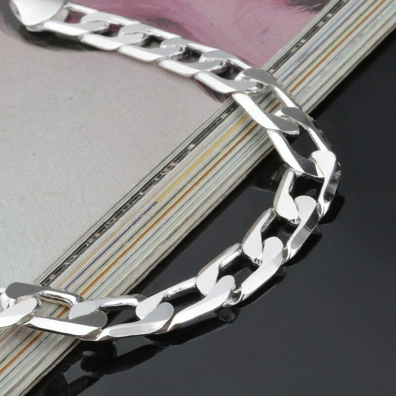 925 Sterling Silver Miami Cuban Curb Link Men's Bracelet White Gold Finish