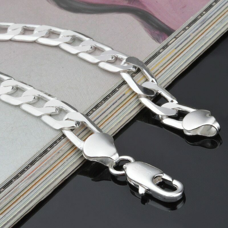 925 Sterling Silver Miami Cuban Curb Link Men's Bracelet White Gold Finish