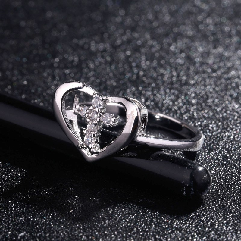 1.20 Ct Round Cut Diamond 925 Sterling Silver Engagement Wedding Heart Shape Jesus Cross Ring