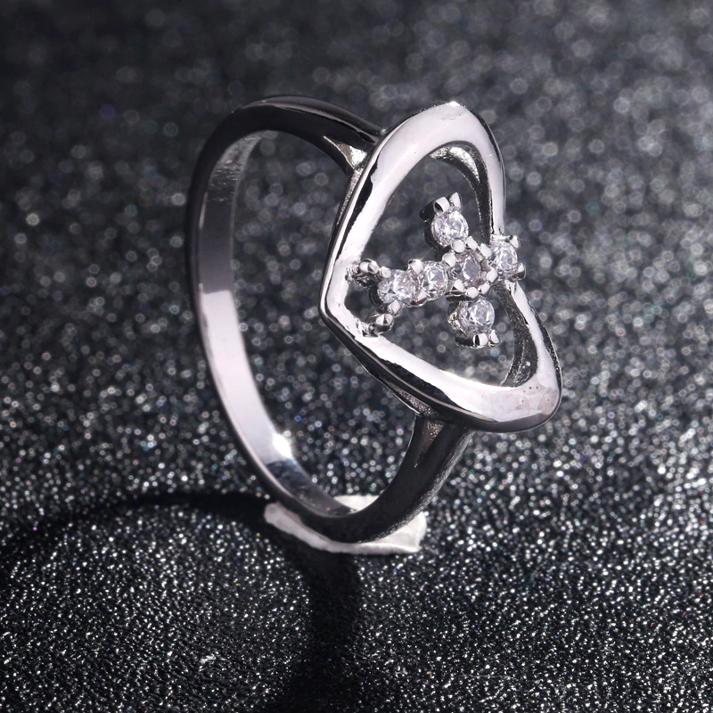 1.20 Ct Round Cut Diamond 925 Sterling Silver Engagement Wedding Heart Shape Jesus Cross Ring
