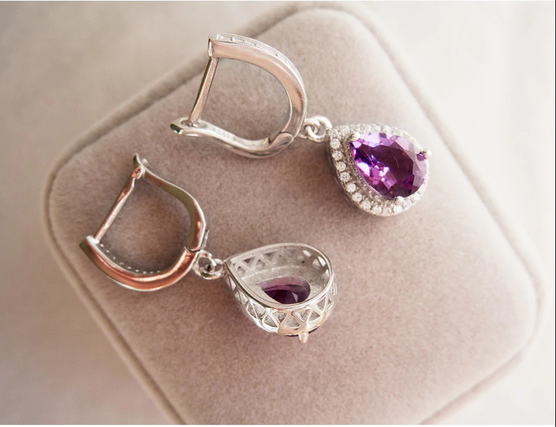 925 Sterling Sliver 3 CT Pear Cut Amethyst Drop/Dangle Women's Earrings