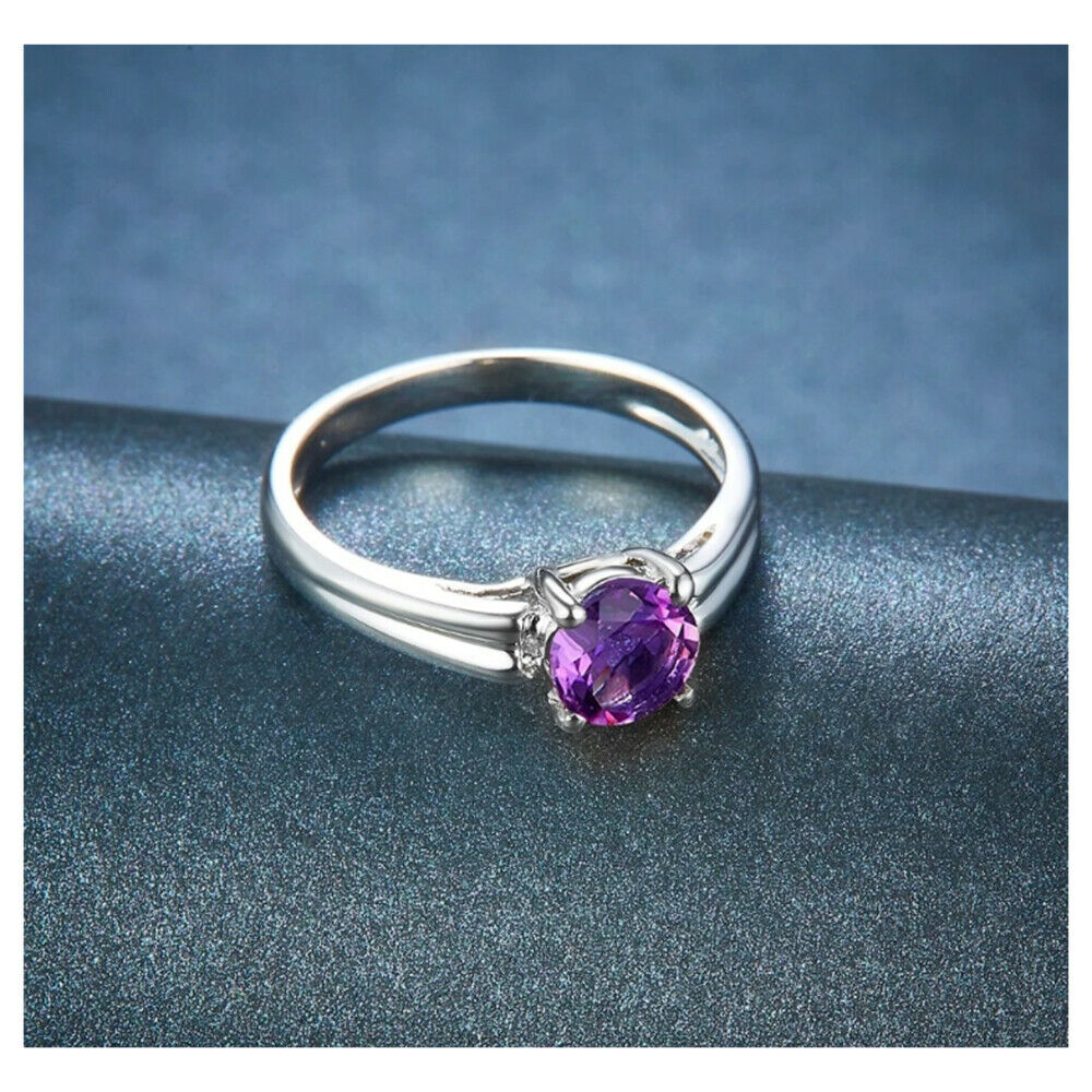 1 CT Amethyst Round Cut Solitaire Engagement Ring 925 Sterling Silver