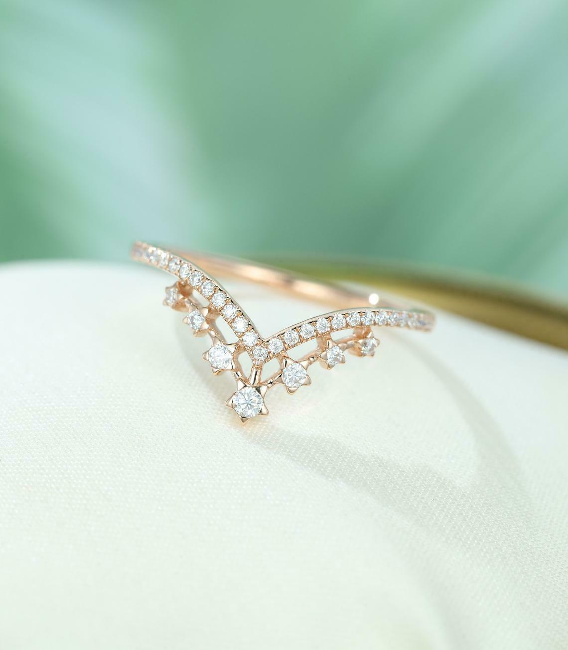 0.50 CT Round Cut Diamond Vintage Curved Wedding Band Ring 925 Sterling Silver