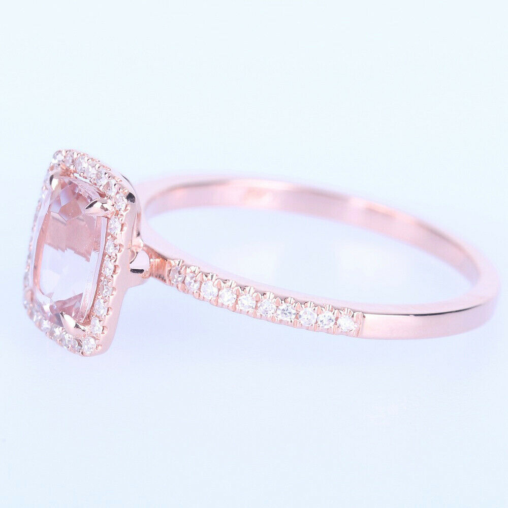 1 CT Cushion Cut Morganite Diamond 925 Sterling Silver Wedding Promise Ring