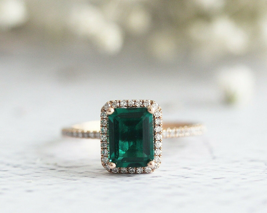3 CT Green Emerald Diamond Accent Halo Women Engagement Ring 925 Sterling Silver