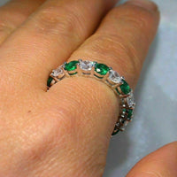 2 CT Round Cut Green Emerald Diamond 925 Sterling Sliver Wedding Band Ring