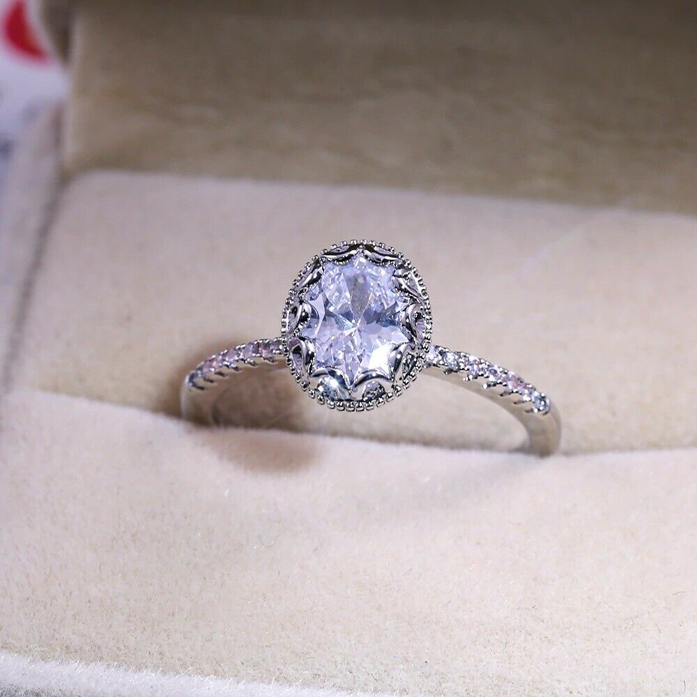 2.0 CT Oval Cut Solitaire Engagement Ring 925 Sterling Silver