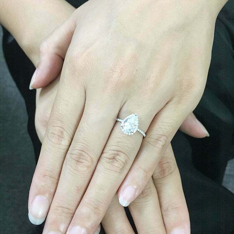 2 CT Pear Cut Diamond Halo Wedding & Engagement Ring 925 Sterling Silver