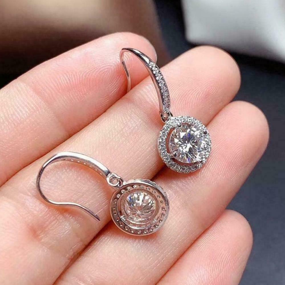 3 CT Round Cut Diamond Drop/Dangle Halo Earrings 925 Sterling Sliver