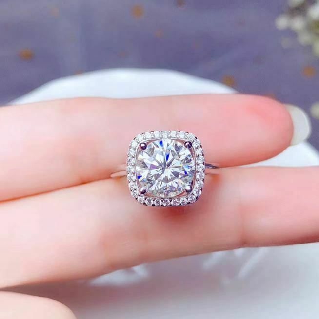 2 CT Round Cut Diamond Promise Halo Engagement Wedding Ring 925 Sterling Silver
