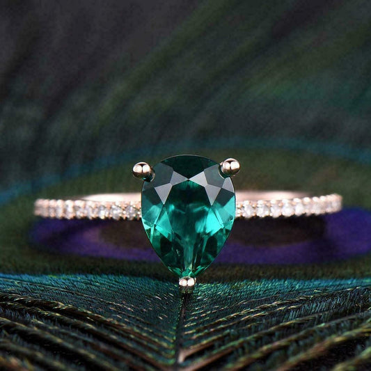 1 CT Pear Cut Green Emerald Diamond Solitaire Engagement Ring 925 Sterling Silver