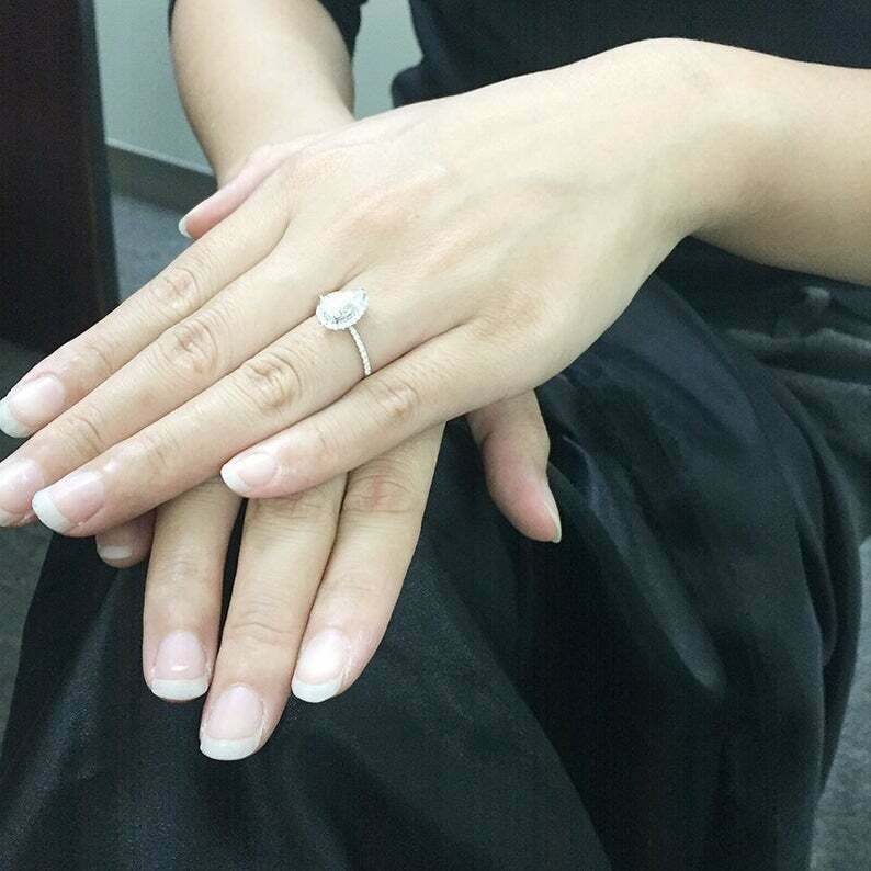 2 CT Pear Cut Diamond Halo Wedding & Engagement Ring 925 Sterling Silver
