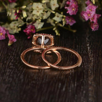 3 CT Cushion Cut Morganite Diamond Bridal Set Engagement Ring 925 Sterling Silver