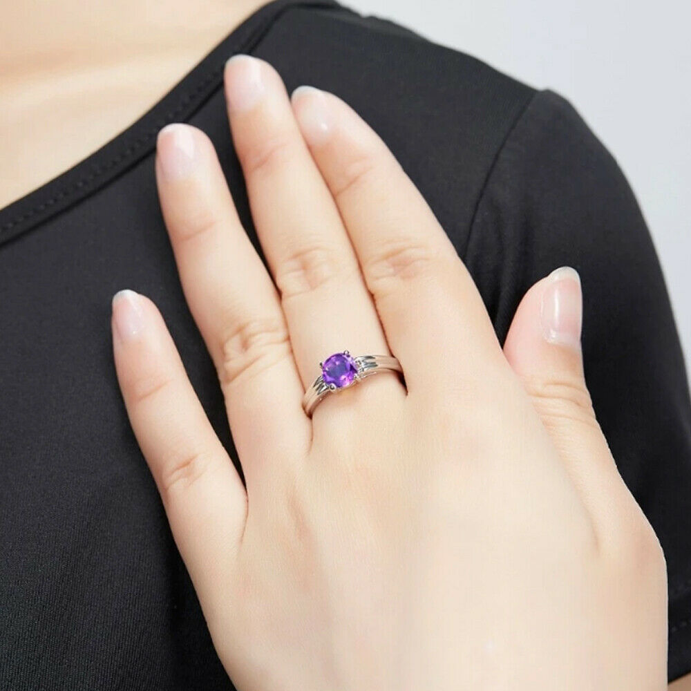 1 CT Amethyst Round Cut Solitaire Engagement Ring 925 Sterling Silver