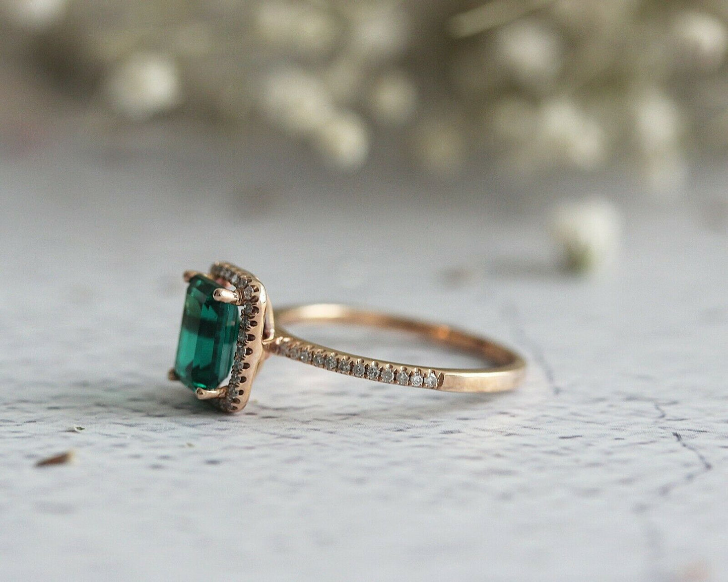 3 CT Green Emerald Diamond Accent Halo Women Engagement Ring 925 Sterling Silver