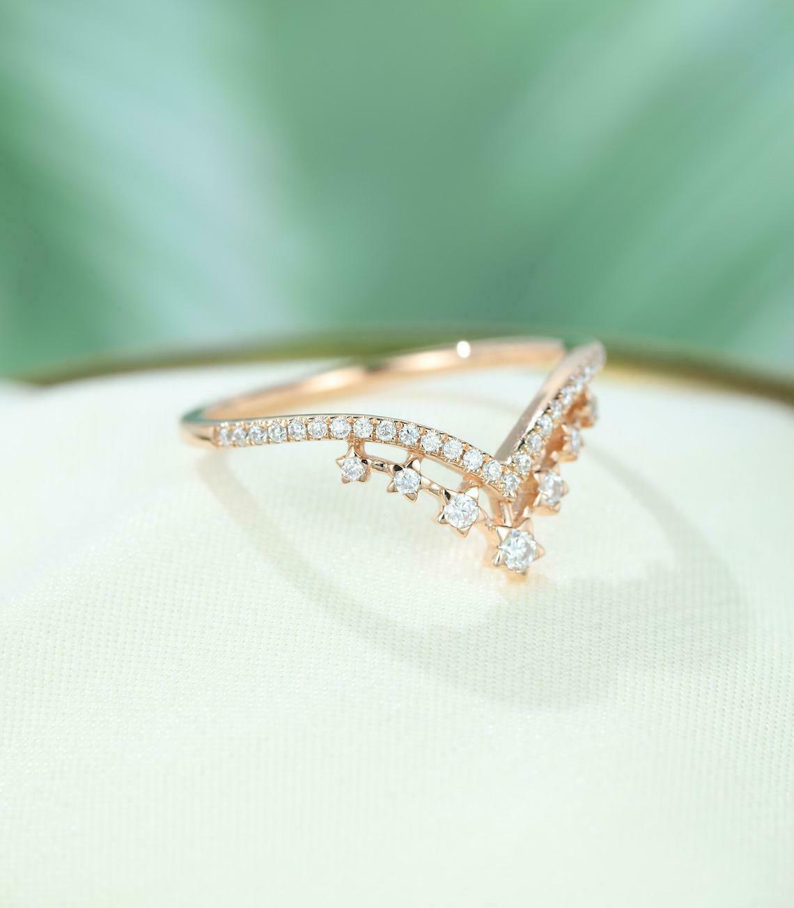 0.50 CT Round Cut Diamond Vintage Curved Wedding Band Ring 925 Sterling Silver