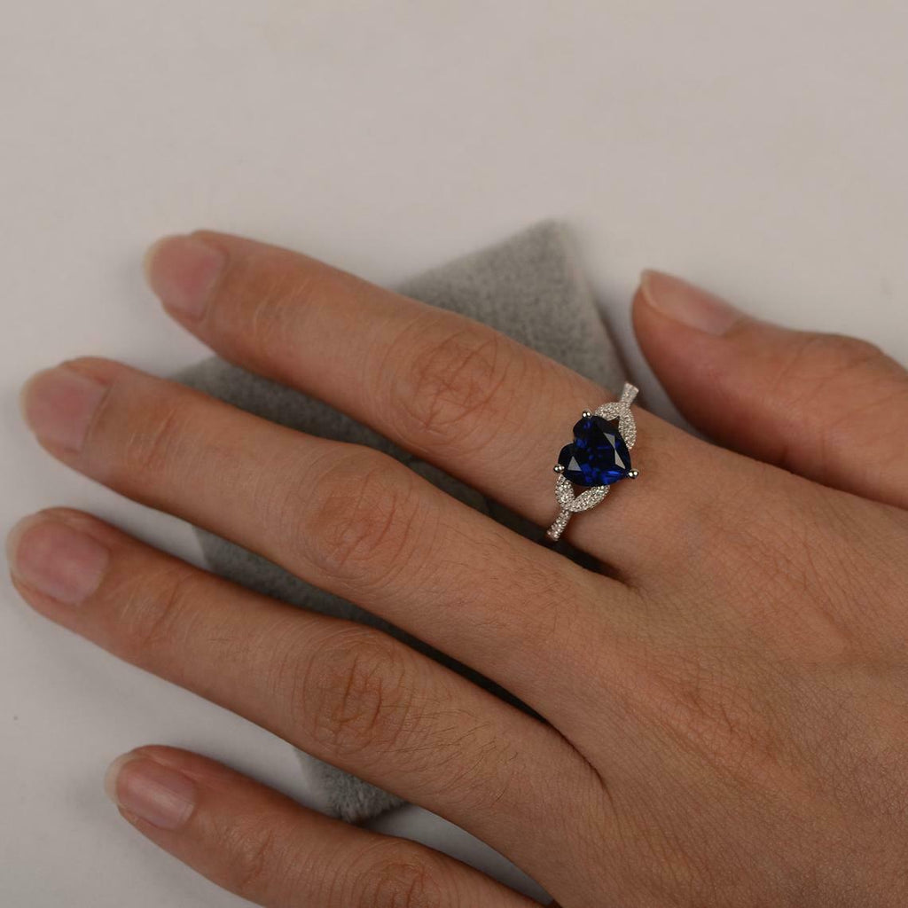 1 CT Heart Cut Blue Sapphire Diamond 925 Sterling Silver Engagement Ring For Women's.