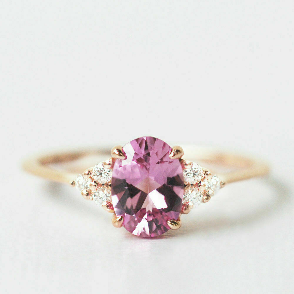 1 CT Oval Cut Pink Sapphire Diamond Women's Engagement Ring 925 Sterling Silver