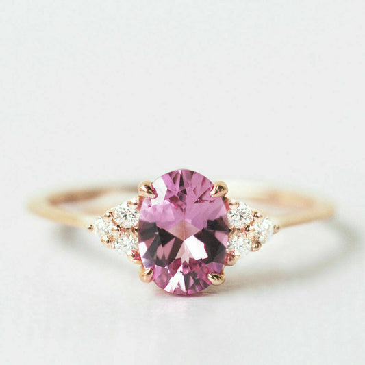 1 CT Oval Cut Pink Sapphire Diamond Women's Engagement Ring 925 Sterling Silver