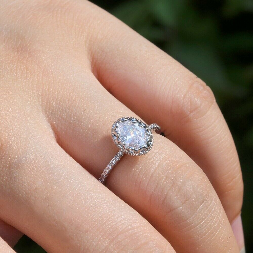 2.0 CT Oval Cut Solitaire Engagement Ring 925 Sterling Silver