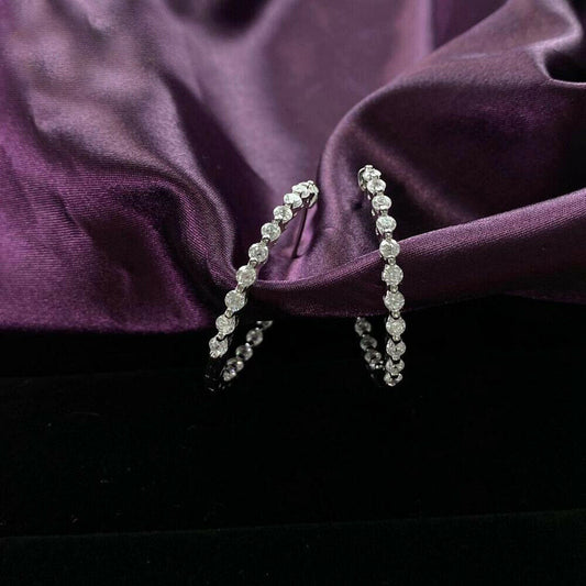 1 CT Round Cut Diamond Clip On Hoop Earrings 925 Sterling Sliver