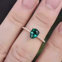 1 CT Pear Cut Green Emerald Diamond Solitaire Engagement Ring 925 Sterling Silver
