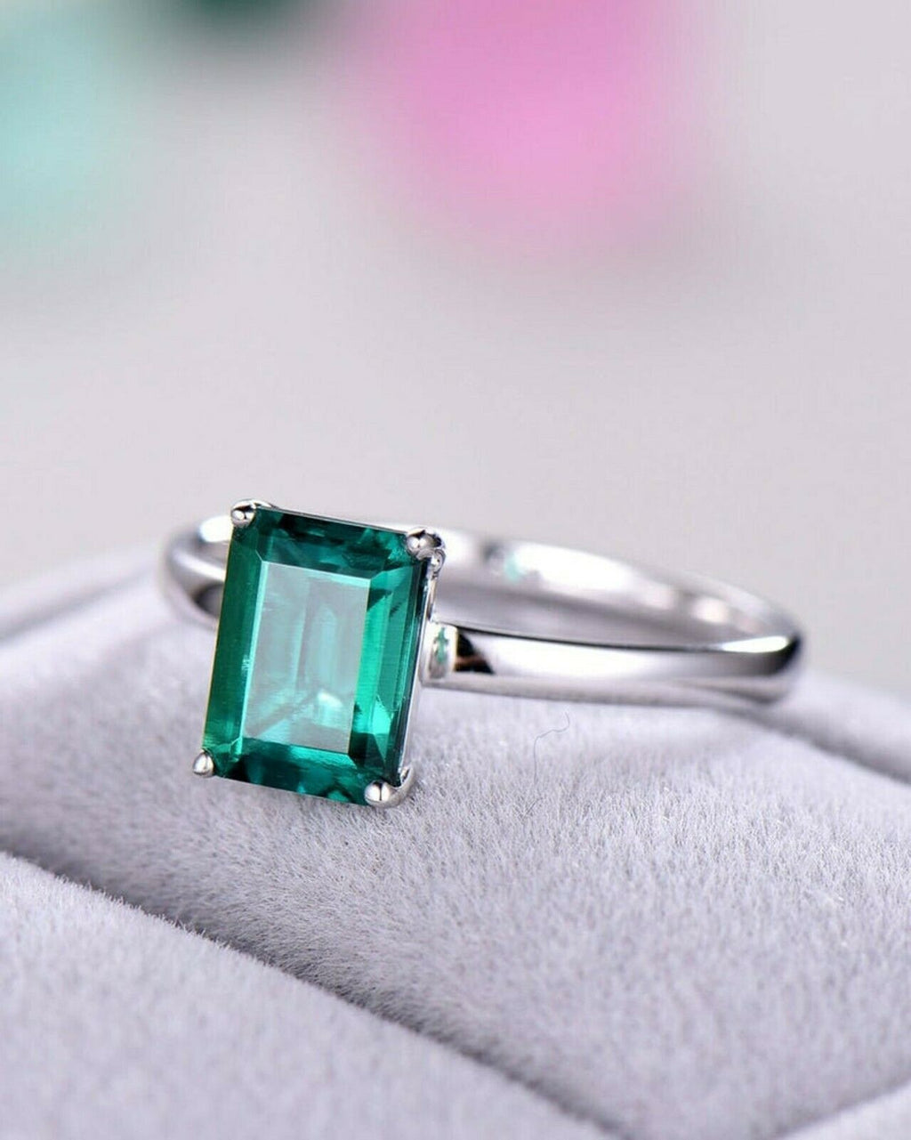1 CT Green Emerald Cut Engagement Ring 4 Prong Solitaire 925 Sterling Silver