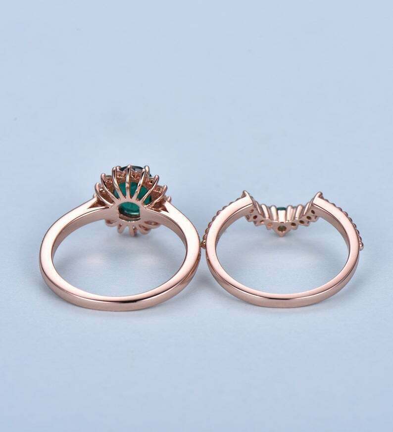 3 CT Oval Cut Green Emerald Women's Wedding Bridal Ring Set 14K Rose Gold Finish 925 Sterling Silver - atjewels.in