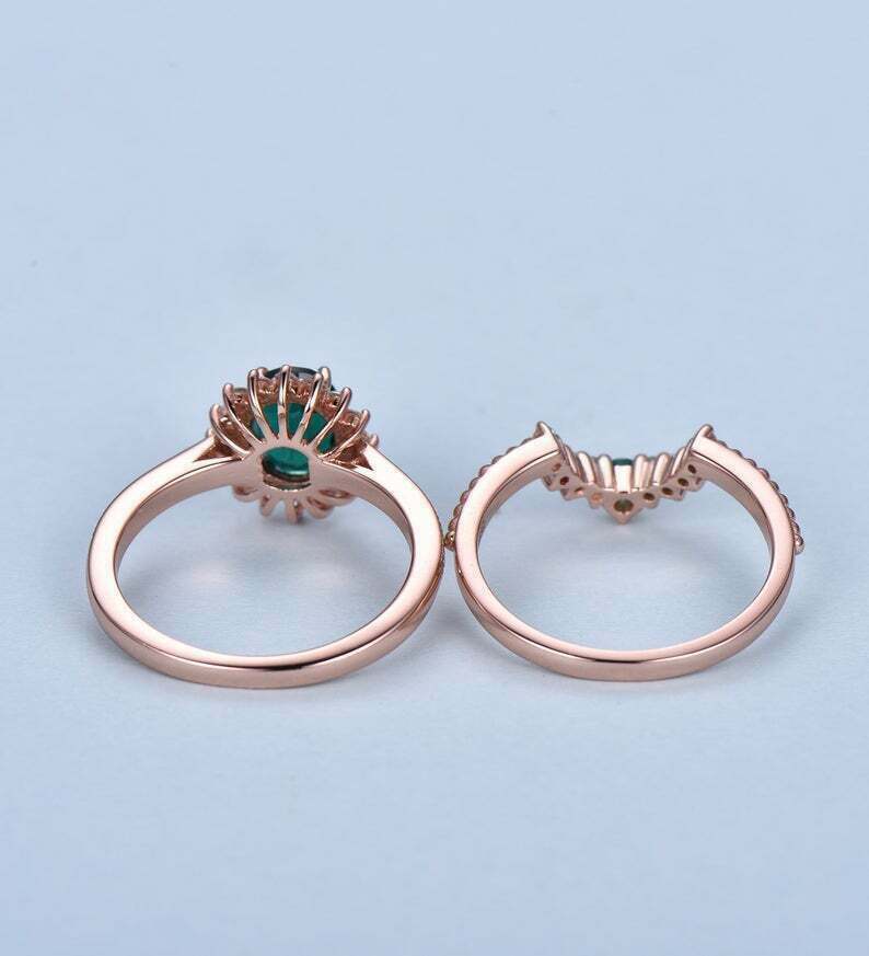 3 CT Oval Cut Green Emerald Women's Wedding Bridal Ring Set 14K Rose Gold Finish 925 Sterling Silver