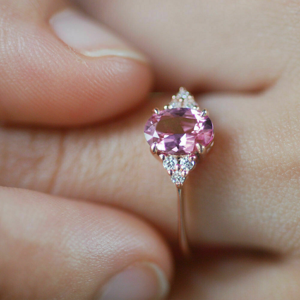 1 CT Oval Cut Pink Sapphire Diamond Women's Engagement Ring 925 Sterling Silver