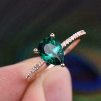 1 CT Pear Cut Green Emerald Diamond Solitaire Engagement Ring 925 Sterling Silver