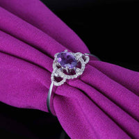 Sterling Silver 925 2 CT Oval Cut Amethyst Diamond Women's Wedding Ring