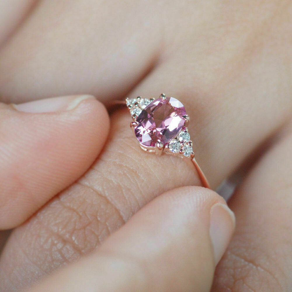 1 CT Oval Cut Pink Sapphire Diamond Women's Engagement Ring 925 Sterling Silver