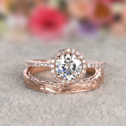 2 CT Round Cut Diamond Bridal Set Engagement Ring 925 Sterling Silver