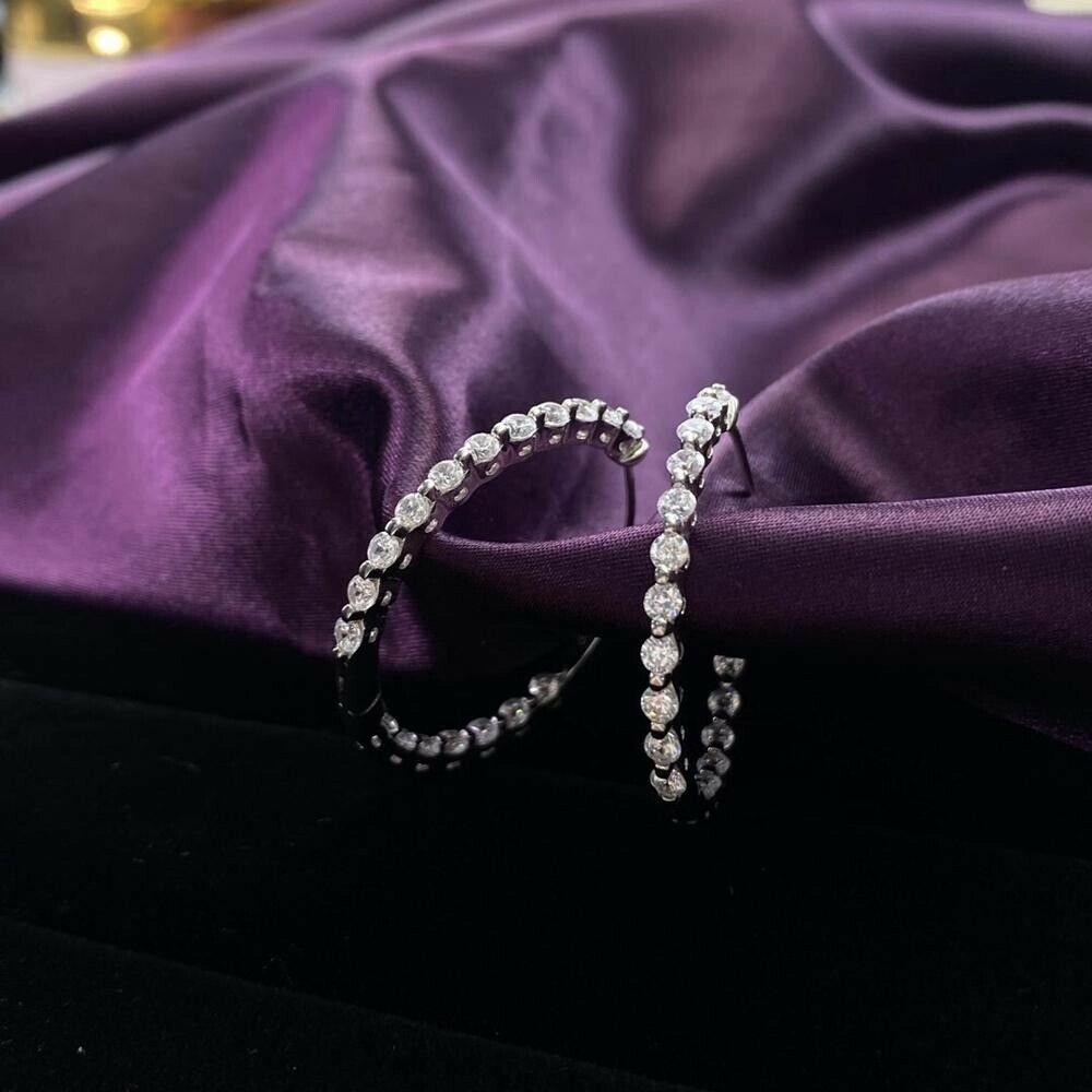 1 CT Round Cut Diamond Clip On Hoop Earrings 925 Sterling Sliver