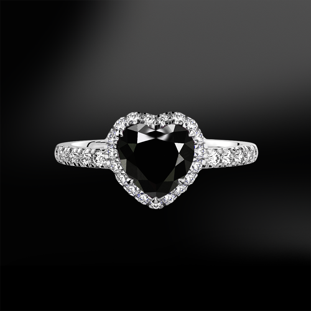 4 CT Heart Cut Black Diamond Halo Women Engagement Ring 925 Sterling Silver