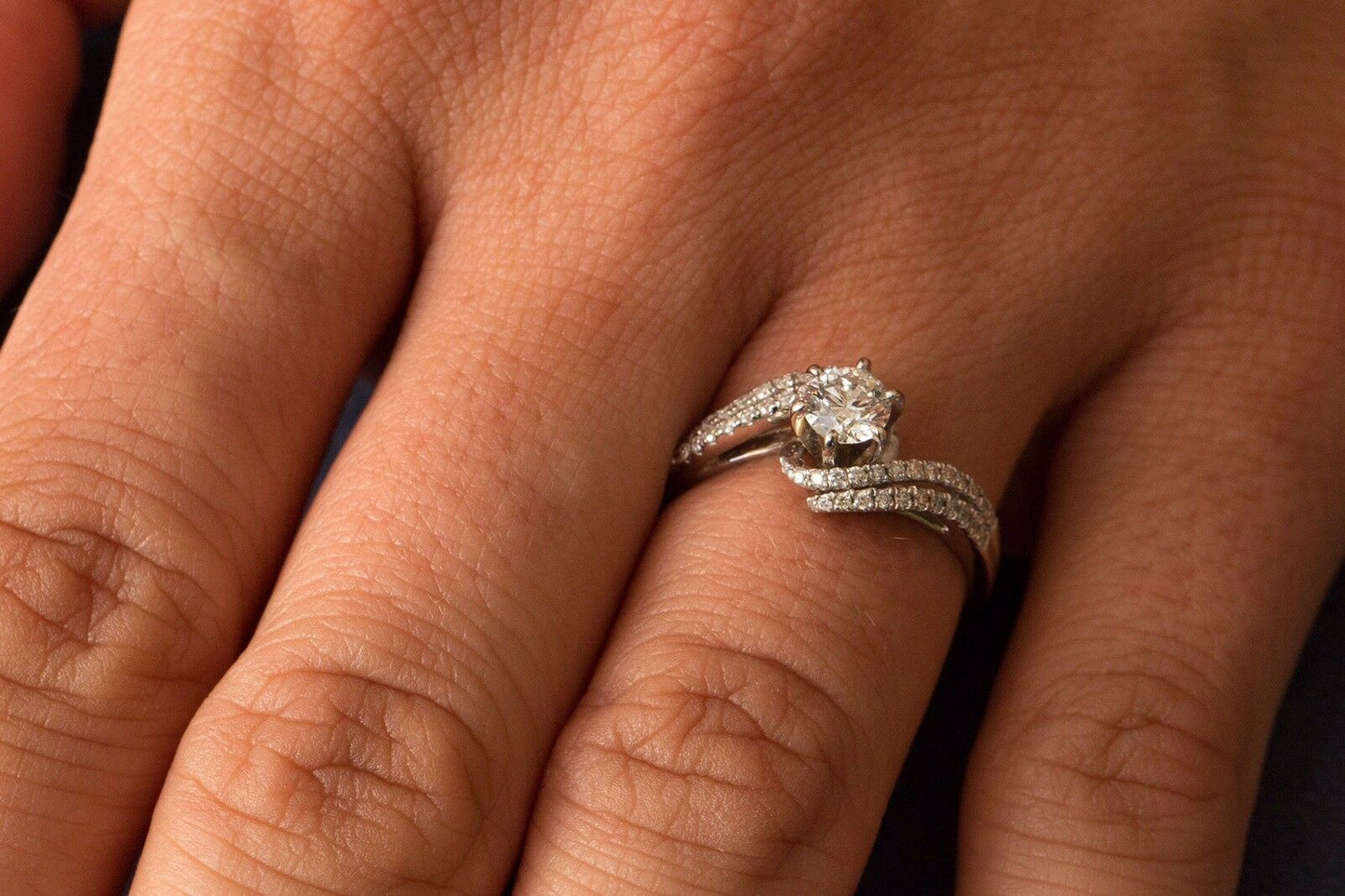 1 CT Round Cut Diamond 925 Sterling Silver Women's Wedding Bypass Ring