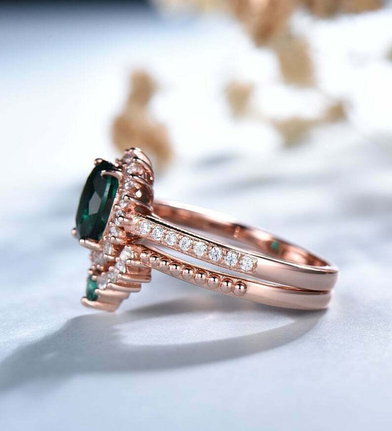 3 CT Oval Cut Green Emerald Women's Wedding Bridal Ring Set 14K Rose Gold Finish 925 Sterling Silver - atjewels.in