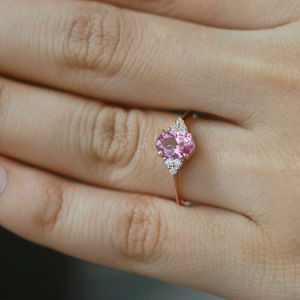 1 CT Oval Cut Pink Sapphire Diamond Women's Engagement Ring 925 Sterling Silver