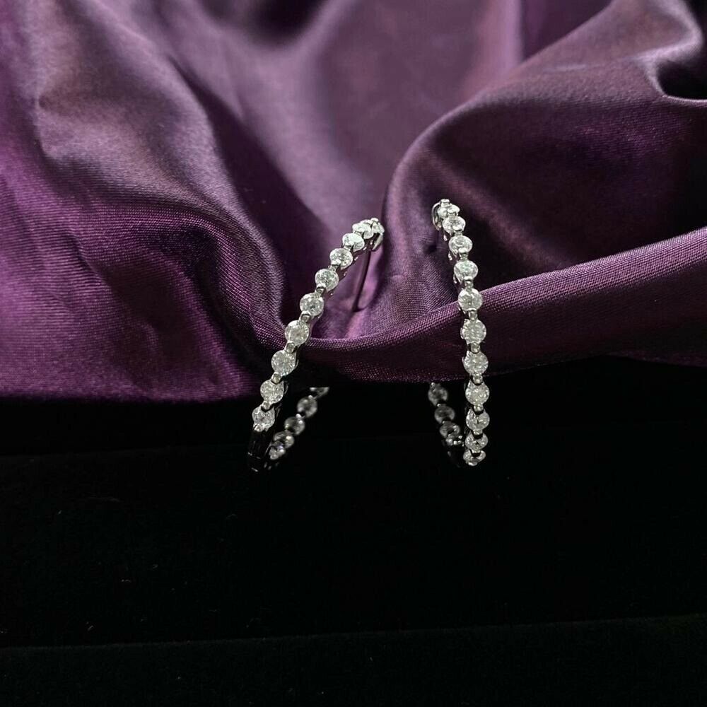 1 CT Round Cut Diamond Clip On Hoop Earrings 925 Sterling Sliver