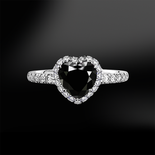 4 CT Heart Cut Black Diamond Halo Women Engagement Ring 925 Sterling Silver