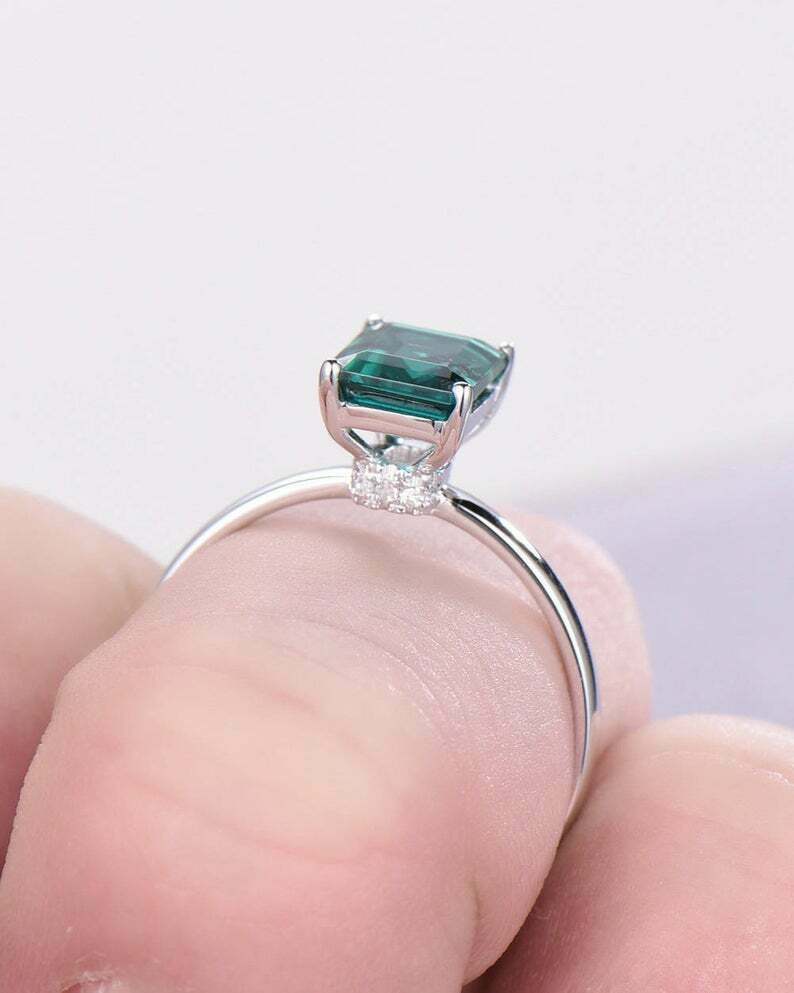 1 CT Green Emerald Cut Engagement Ring 4 Prong Solitaire 925 Sterling Silver