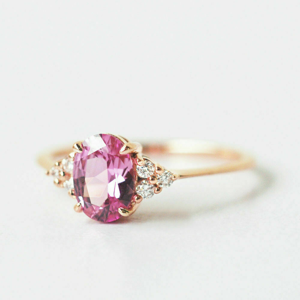 1 CT Oval Cut Pink Sapphire Diamond Women's Engagement Ring 925 Sterling Silver