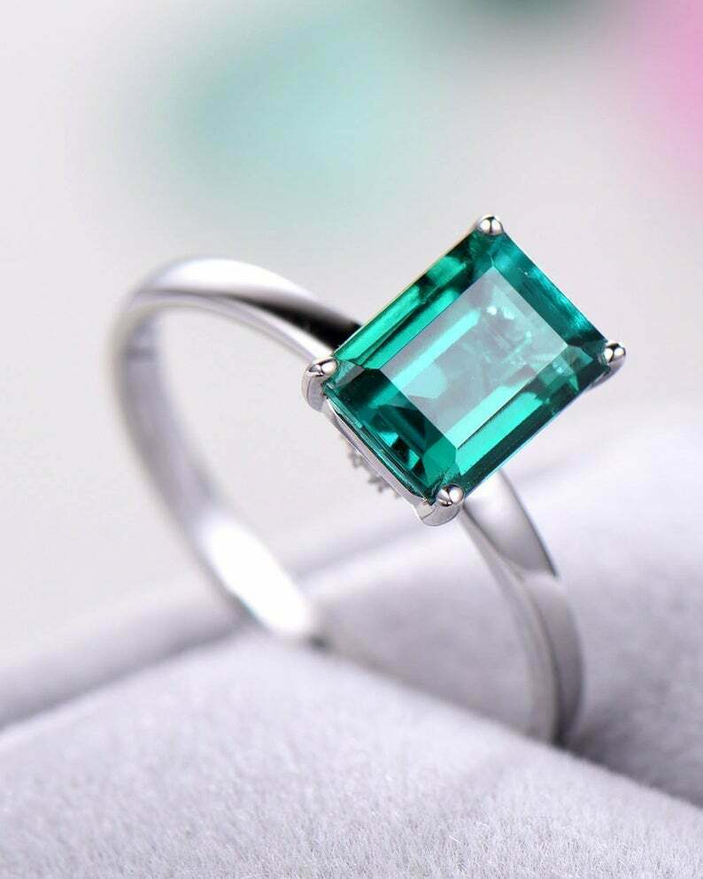 1 CT Green Emerald Cut Engagement Ring 4 Prong Solitaire 925 Sterling Silver