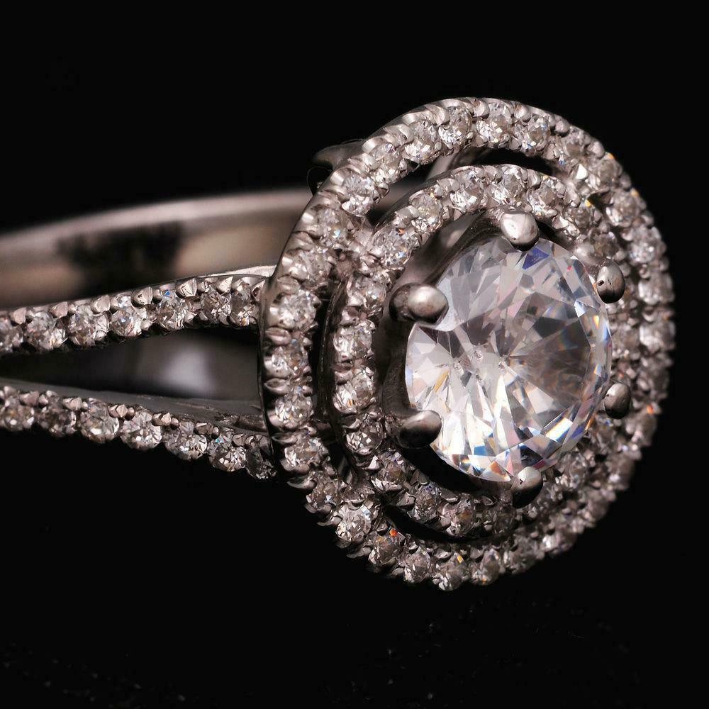 CT Round Cut Diamond 925 Sterling Silver Wedding Halo Split Shank Ring
