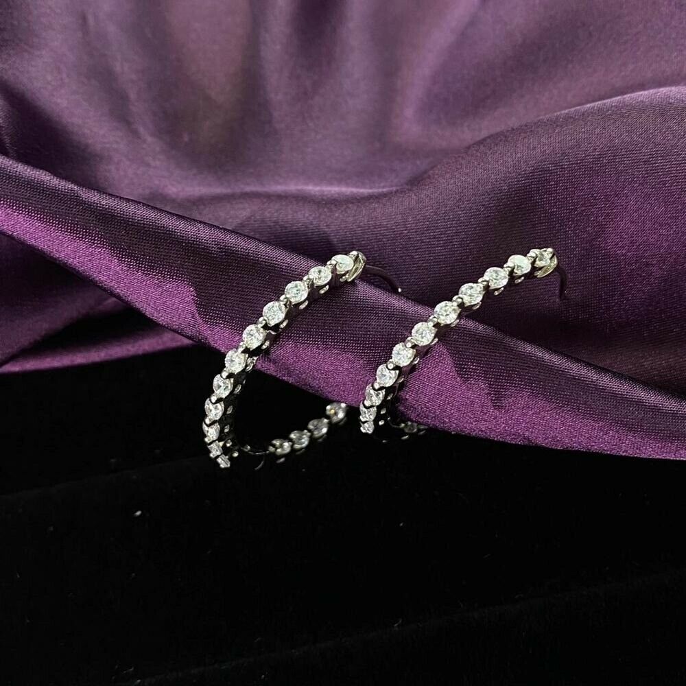 1 CT Round Cut Diamond Clip On Hoop Earrings 925 Sterling Sliver