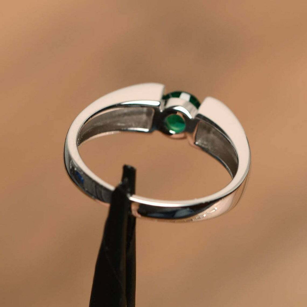 1.20 CT Round-Cut Green Emerald Tension Engagement Ring 925 Sterling Silver