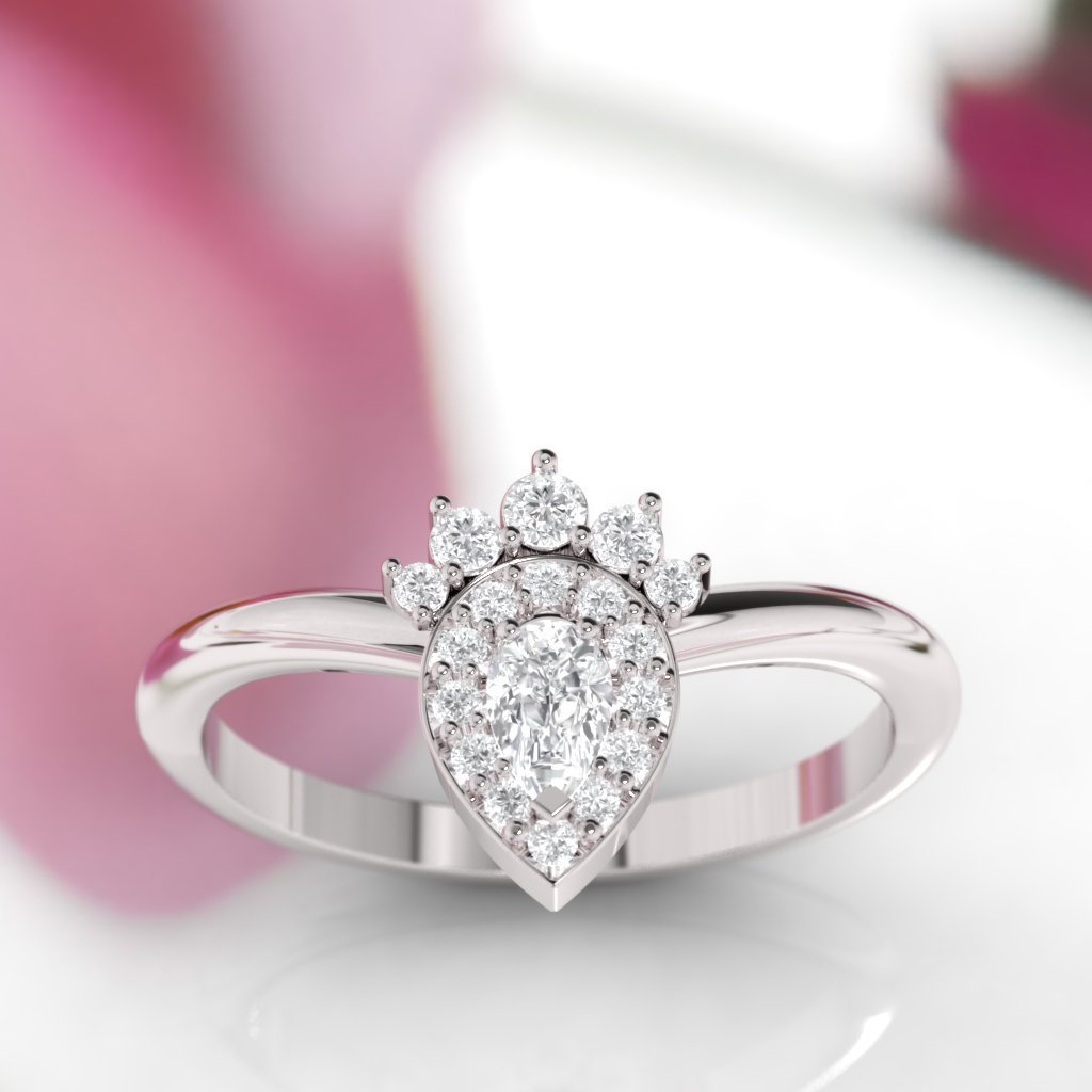 1 CT Pear Cut Diamond 925 Sterling Silver Women's Halo Engagement Ring